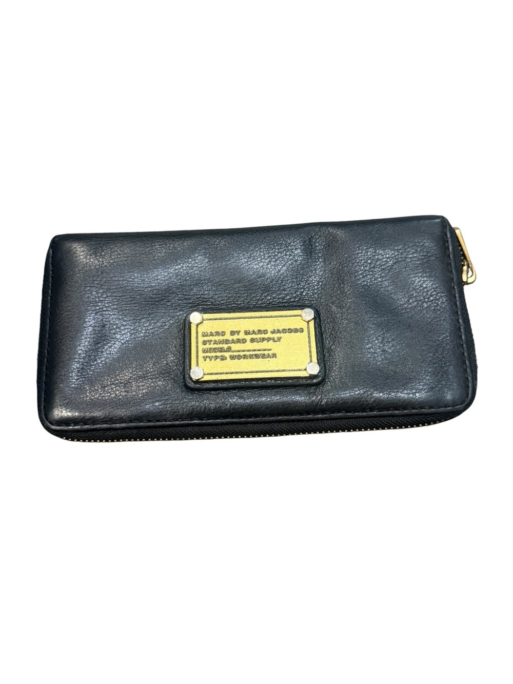 Marc by Marc Jacobs Black Leather Zip-Around Wallet with Gold Plaque